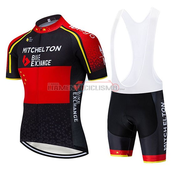 Abbigliamento Ciclismo Mitchelton Scott Campione Cina Manica Corta 2020 Nero Rosso